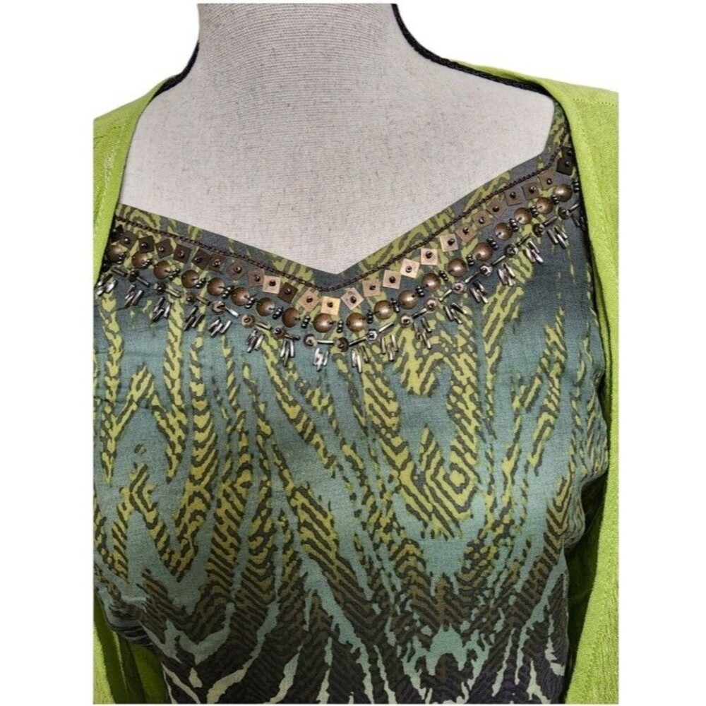 REBA Embellished Dress And Jacket Size 8 Lined Green Boho